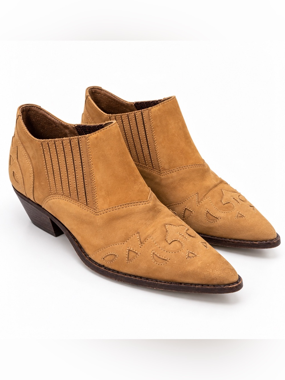 Vintage Circle S Brand Western Leather Ankle Boots 9.5M Tan Cowgirl